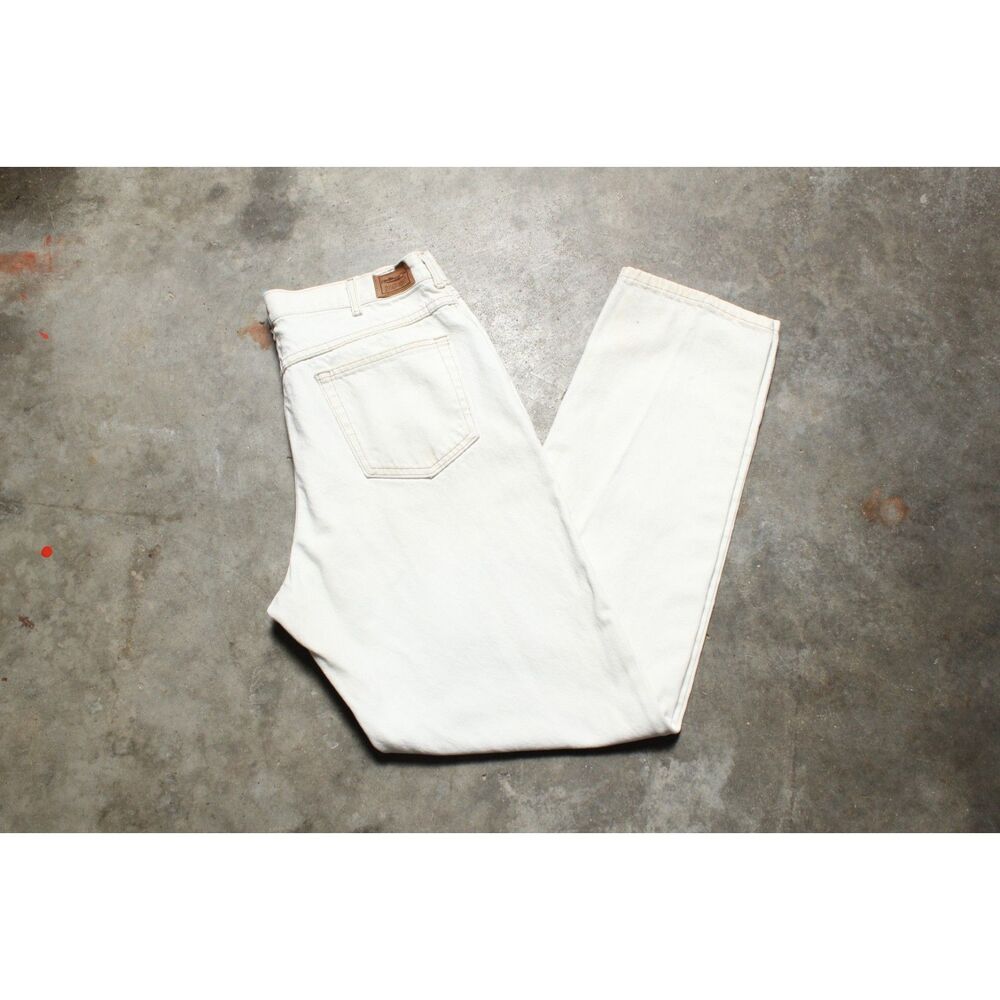 Vintage 90's USA Union-Made Distressed White LL Bean Jeans - Fits Like 35" x 33"